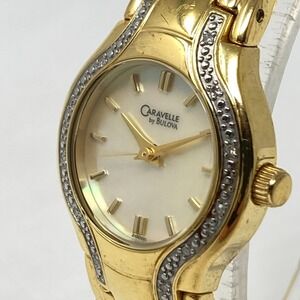 Caravelle by Bulova Diamond Watch Women Gold Tone MOP 45R000 New Battery 6.75"